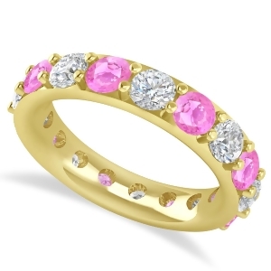 Diamond and Pink Sapphire Eternity Wedding Band 14k Yellow Gold 4.20ct - All