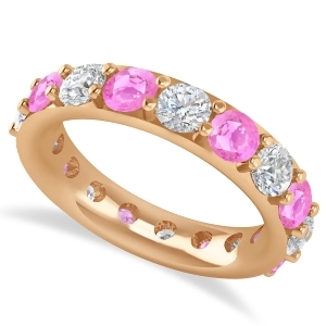 Diamond and Pink Sapphire Eternity Wedding Band 14k Rose Gold 4.20ct - All