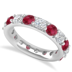 Diamond and Ruby Eternity Wedding Band 14k White Gold 4.20ct - All