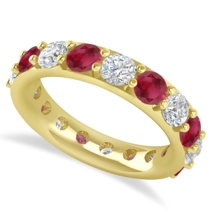 Diamond and Ruby Eternity Wedding Band 14k Yellow Gold 4.20ct - All