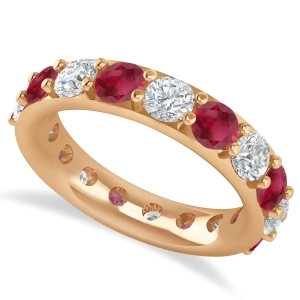 Diamond and Ruby Eternity Wedding Band 14k Rose Gold 4.20ct - All