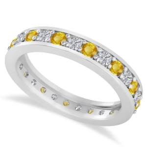 Diamond and Yellow Sapphire Eternity Wedding Band 14k White Gold 1.08ct - All