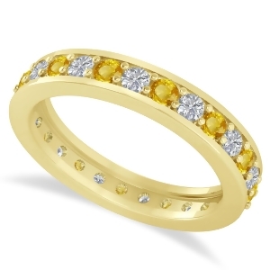 Diamond and Yellow Sapphire Eternity Wedding Band 14k Yellow Gold 1.08ct - All