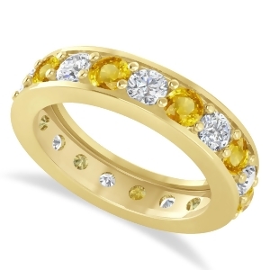 Diamond and Yellow Sapphire Eternity Wedding Band 14k Yellow Gold 2.85ct - All