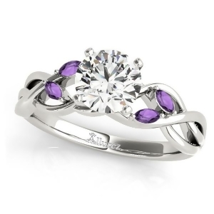 Twisted Round Amethysts and Moissanite Engagement Ring 14k White Gold 1.50ct - All