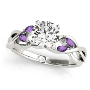Twisted Round Amethysts and Moissanite Engagement Ring 14k White Gold 1.00ct - All