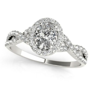 Twisted Oval Moissanite Engagement Ring 14k White Gold 0.50ct - All