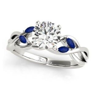Twisted Round Blue Sapphires and Moissanite Engagement Ring Palladium 0.50ct - All
