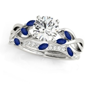 Twisted Round Blue Sapphires and Moissanites Bridal Sets 14k White Gold 1.73ct - All