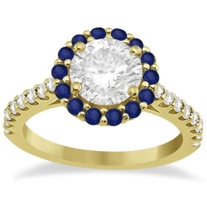 Halo Diamond and Blue Sapphire Engagement Ring 14K Yellow Gold 0.74ct - All