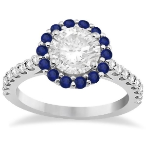 Halo Diamond and Blue Sapphire Engagement Ring 18K White Gold 0.74ct - All