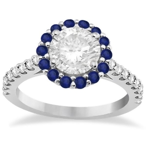 Halo Diamond and Blue Sapphire Engagement Ring Platinum 0.74ct - All