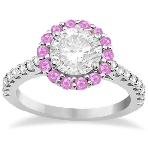 Halo Diamond and Pink Sapphire Engagement Ring 14K White Gold 0.74ct - All