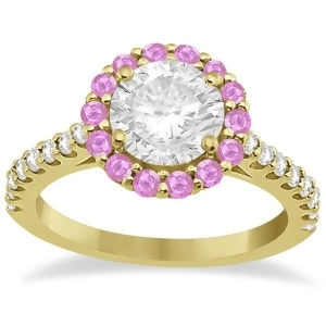 Halo Diamond and Pink Sapphire Engagement Ring 14K Yellow Gold 0.74ct - All