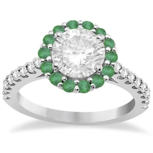 Round Halo Diamond and Emerald Engagement Ring 14K White Gold 0.74ct - All