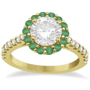 Round Halo Diamond and Emerald Engagement Ring 14K Yellow Gold 0.74ct - All