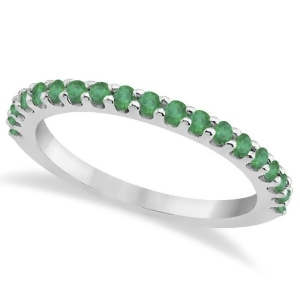 Green Emerald Stone Anniversary Band Pave Set 14K White Gold 0.38ct - All
