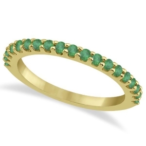 Green Emerald Stone Anniversary Band Pave Set 14K Yellow Gold 0.38ct - All