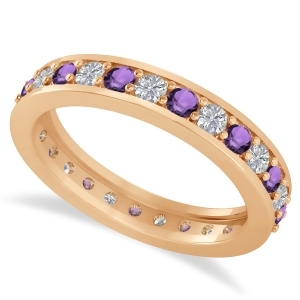 Diamond and Amethyst Eternity Wedding Band 14k Rose Gold 1.08ct - All