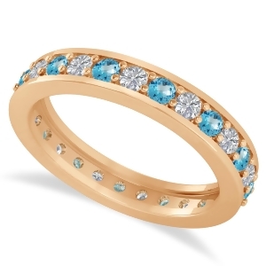 Diamond and Blue Topaz Eternity Wedding Band 14k Rose Gold 1.08ct - All