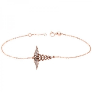 Diamond Caduceus Medical Symbol Bracelet 14k Rose Gold 0.13ct - All