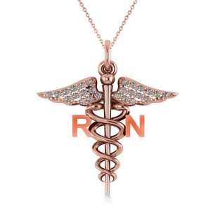Diamond Caduceus Rn Medical Symbol Pendant 14k Rose Gold 0.13ct - All