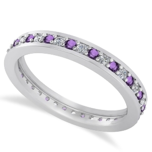 Diamond and Amethyst Eternity Wedding Band 14k White Gold 0.59ct - All