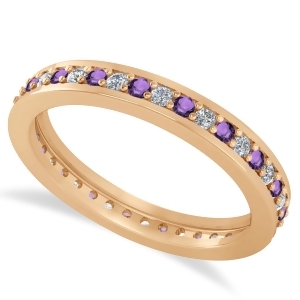 Diamond and Amethyst Eternity Wedding Band 14k Rose Gold 0.59ct - All
