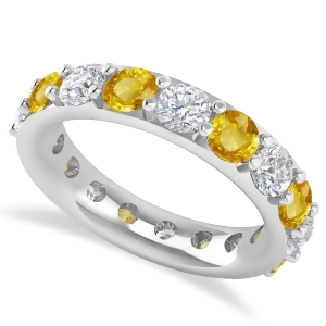Diamond and Yellow Sapphire Eternity Wedding Band 14k White Gold 4.20ct - All