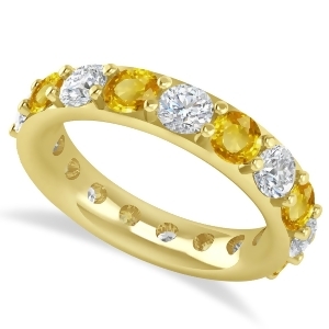 Diamond and Yellow Sapphire Eternity Wedding Band 14k Yellow Gold 4.20ct - All