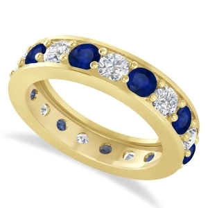 Diamond and Blue Sapphire Eternity Wedding Band 14k Yellow Gold 2.85ct - All