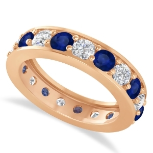 Diamond and Blue Sapphire Eternity Wedding Band 14k Rose Gold 2.85ct - All