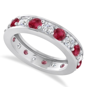 Diamond and Ruby Eternity Wedding Band 14k White Gold 2.85ct - All