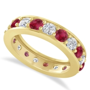 Diamond and Ruby Eternity Wedding Band 14k Yellow Gold 2.85ct - All