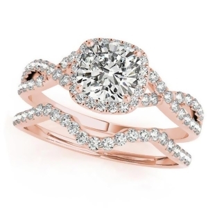 Twisted Cushion Moissanite Bridal Sets 14k Rose Gold 0.57ct - All