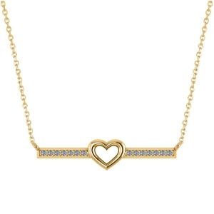 Diamond Bar Pendant Necklace w/Heart 14K Yellow Gold 0.21ct - All