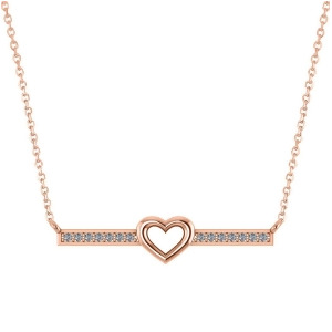 Diamond Bar Pendant Necklace w/Heart 14K Rose Gold 0.21ct - All