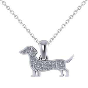 Diamond Accented Dog Pendant Necklace 14K White Gold 0.21ct - All