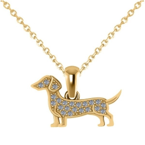 Diamond Accented Dog Pendant Necklace 14K Yellow Gold 0.21ct - All