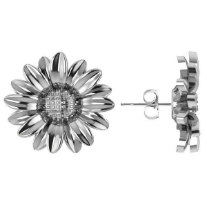 Multilayered Daisy Flower Stud Earrings 14K White Gold - All
