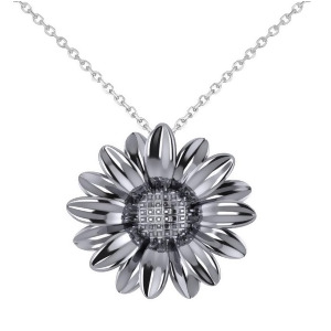 Multilayered Daisy Flower Pendant Necklace 14K White Gold - All