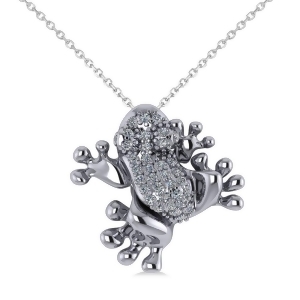 Diamond Accented Frog Pendant Necklace 14K White Gold 0.53ct - All