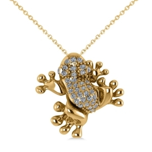 Diamond Accented Frog Pendant Necklace 14K Yellow Gold 0.53ct - All