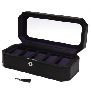 Wolf Windsor Five Piece Watch Box in Black/Purple Faux Leather - All