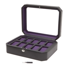 Wolf Windsor Ten Piece Watch Box in Black/Purple Faux Leather - All