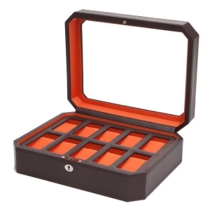 Wolf Windsor Ten Piece Watch Box in Brown/Orange Faux Leather - All