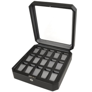Wolf Windsor Fifteen Piece Watch Box in Black Faux Leather - All