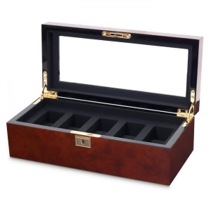 Wolf Savoy Glass Top 5 Compartment Wooden Watch Box w/ Key Lock 2 Colors - All