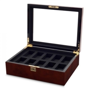 Wolf Savoy Men's Glass Top 10 Compartment Wooden Watch Box w/ Key Lock 2 Colors - All