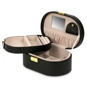 Wolf Heritage Women's Oval Faux Leather Jewelry Box w/ Mirror Removable Travel Case - All